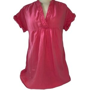 Zara tunic blouse short cuffed sleeves deep V-neckline pleated size medium